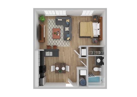 Floor plan for studio, 1 bath, 514 sqft