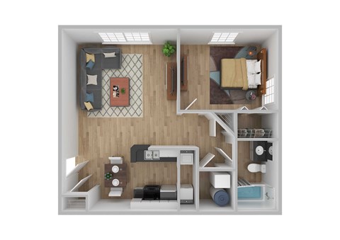 Floor plan for 1 bed, 1 bath, 749 sqft