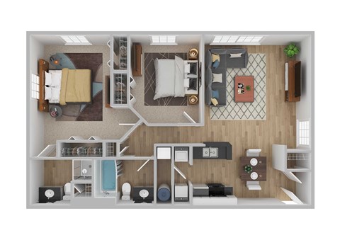 Floor plan for 2 beds, 2 baths, 1012 sqft