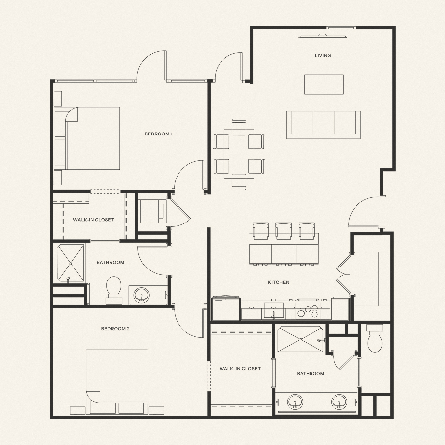 Floor plan for 2 beds, 2 baths, 1209 sqft