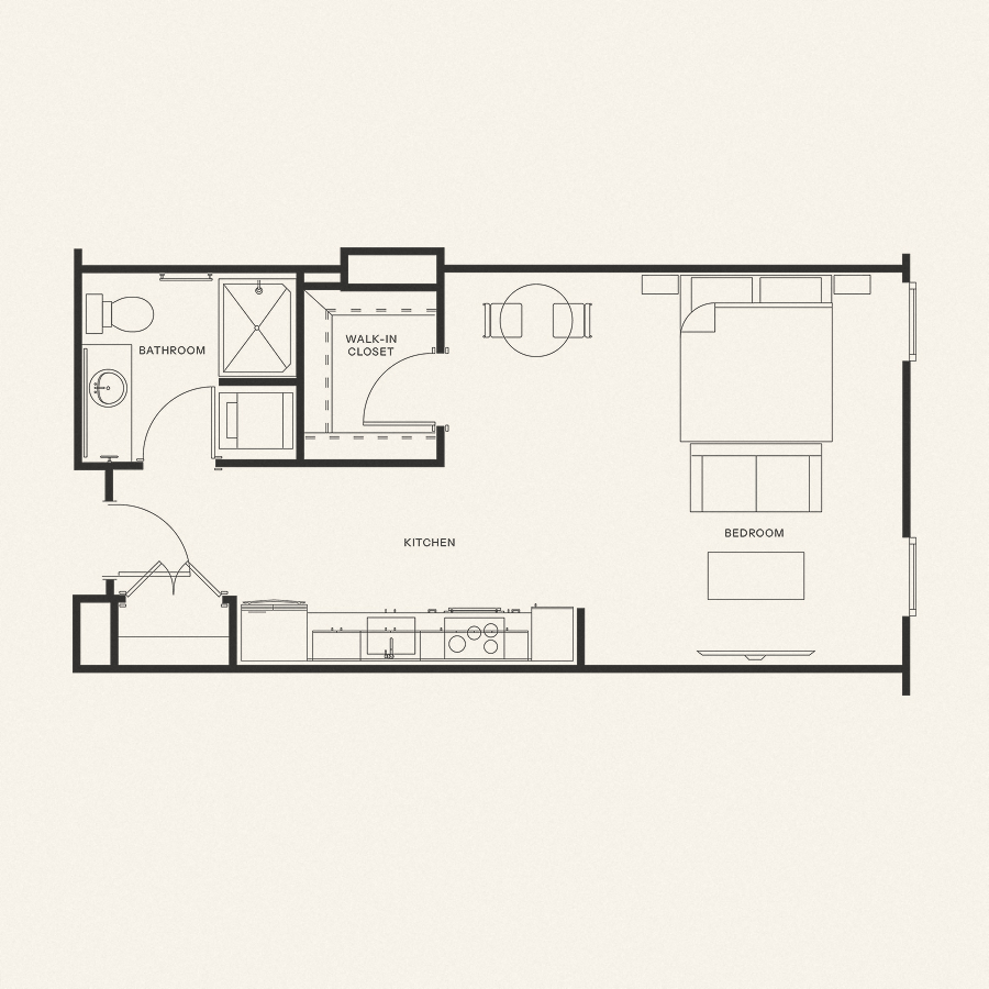 Floor plan for studio, 1 bath, 537 sqft