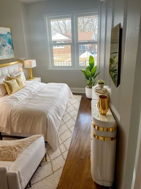 Cambridge apartment for rent - A bedroom with two beds and a large window.