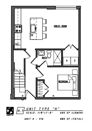 Floor plan for 2 beds, 2 baths, 880 sqft