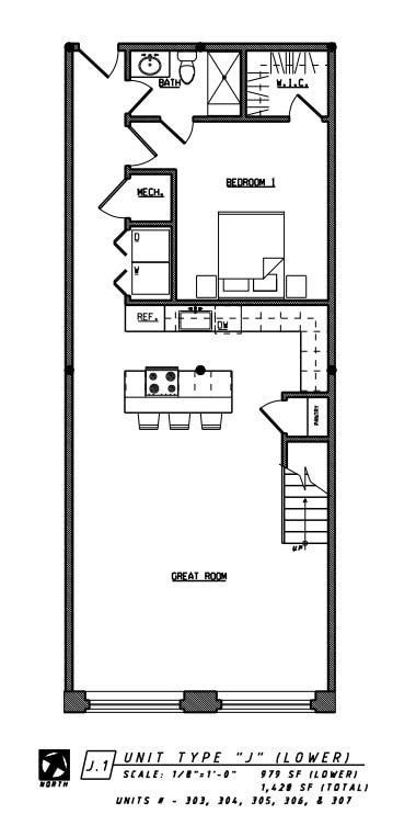 Floor plan for 2 beds, 2 baths, 1428 sqft
