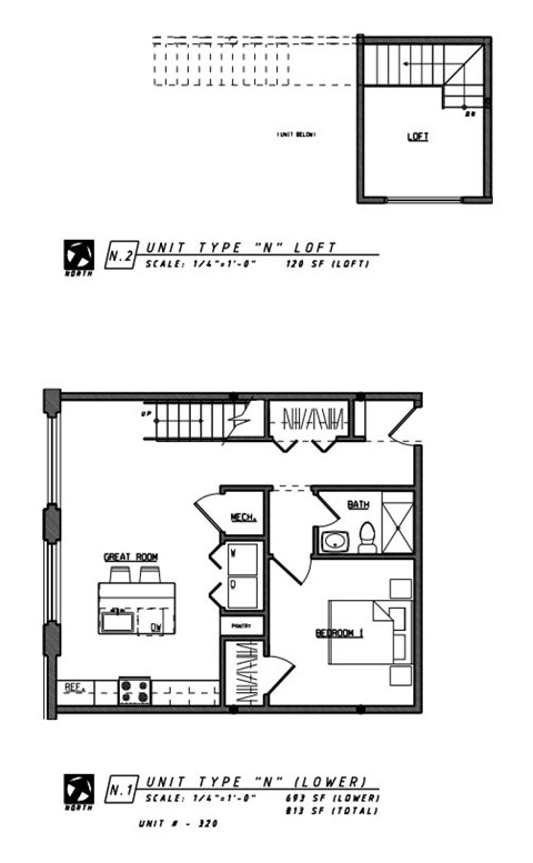 Floor plan for 1 bed, 1 bath, 813 sqft