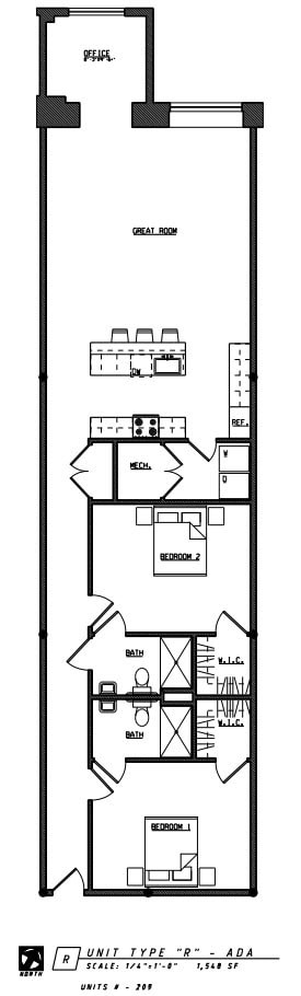 Floor plan for 2 beds, 2 baths, 1548 sqft