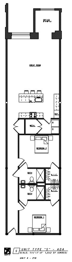 Floor plan for 2 beds, 2 baths, 1542 sqft