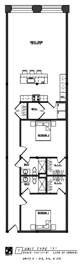 Floor plan for 2 beds, 2 baths, 1455 sqft