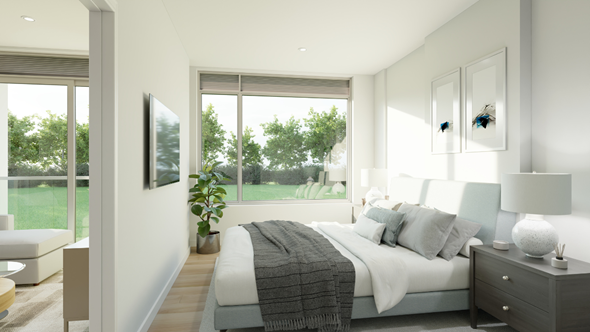 Ottawa apartment for rent - A bedroom with a large bed and a flat screen TV mounted on the wall.