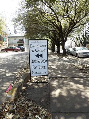 Dallas apartment for rent - A sign for Don Knobler & Company offering lease management services.