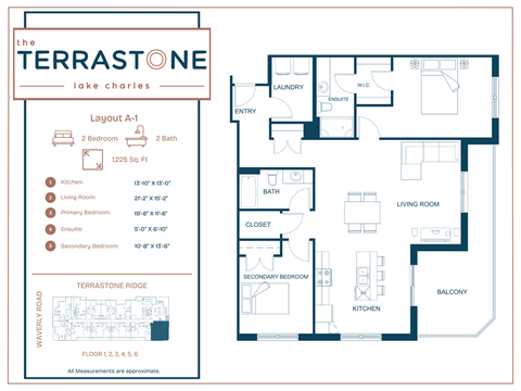 Floor plan for 2 beds, 2 baths, 1225 sqft