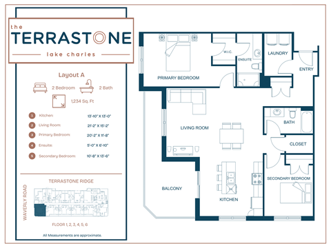 Floor plan for 2 beds, 2 baths, 1234 sqft