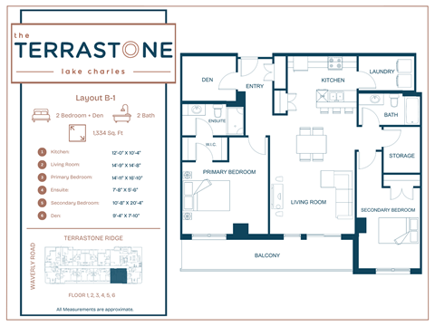 Floor plan for 2 beds, 2 baths, 1334 sqft