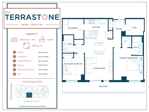 Floor plan for 2 beds, 2 baths, 1265 sqft