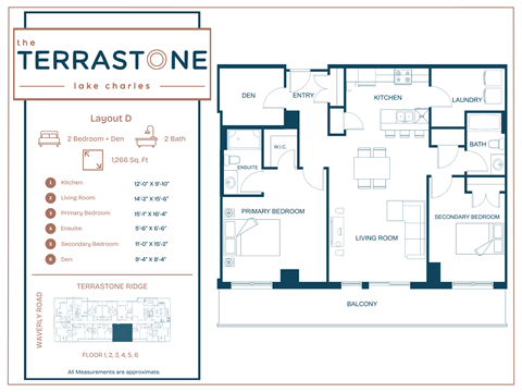 Floor plan for 2 beds, 2 baths, 1278 sqft