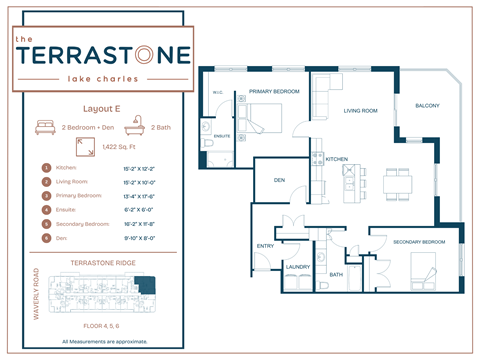 Floor plan for 2 beds, 2 baths, 1422 sqft