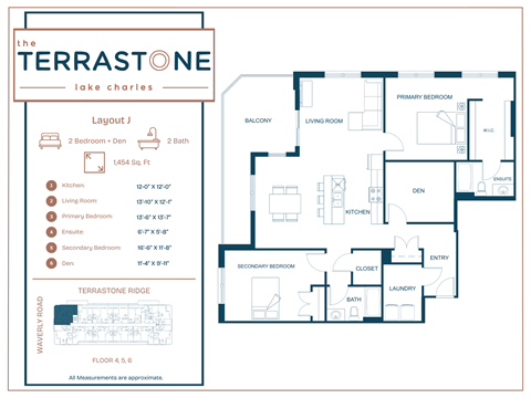 Floor plan for 2 beds, 2 baths, 1454 sqft