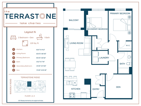 Floor plan for 2 beds, 1 bath, 1131 sqft