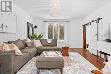 Lake Of Bays (Sinclair) house for rent - A living room with a grey sofa and a rug.