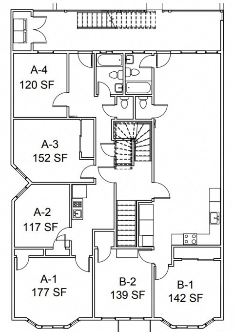 Floor plan for 1 bed, 184 sqft