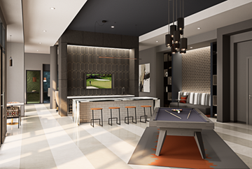 Huntsville apartment for rent - A modern living room with a pool table and a television.