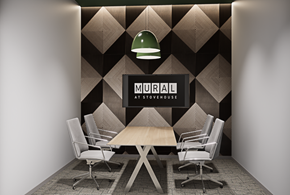 Huntsville apartment for rent - A conference room with a table and chairs with a sign that says MURAL at the back.