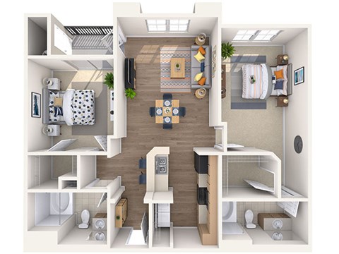 Floor plan for 2 beds, 2 baths, 1080 sqft