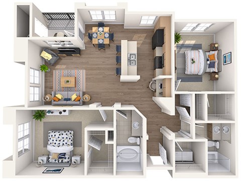 Floor plan for 2 beds, 2 baths, 1139 sqft