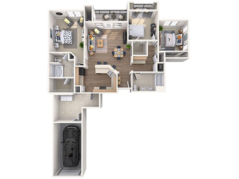 Floor plan for 3 beds, 2 baths, 1433 sqft