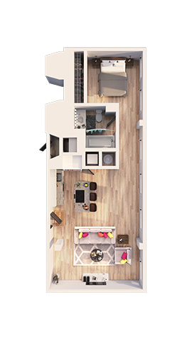 Floor plan for 1 bed, 1 bath, 750 sqft
