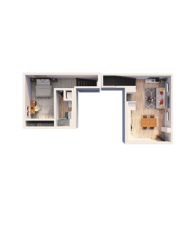 Floor plan for 1 bed, 1 bath, 1002 sqft