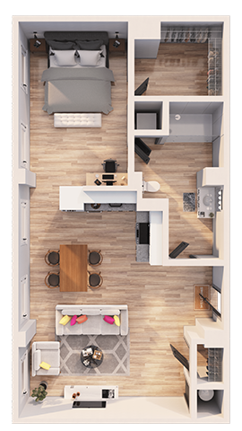 Floor plan for 1 bed, 1 bath, 872 sqft