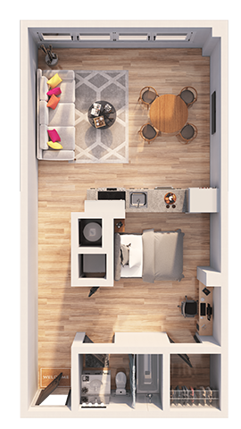 Floor plan for 1 bed, 1 bath, 795 sqft