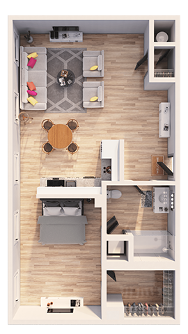 Floor plan for 1 bed, 1 bath, 1036 sqft