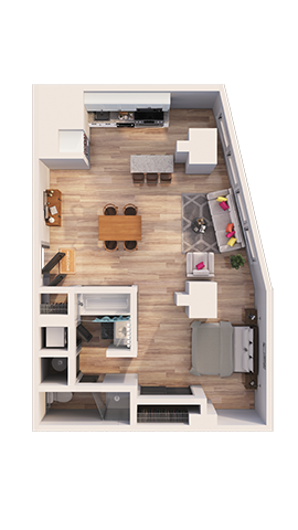 Floor plan for 1 bed, 1 bath, 916 sqft