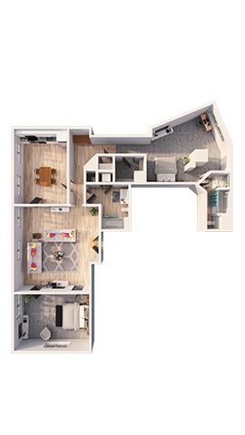 Floor plan for 2 beds, 3 baths, 1855 sqft