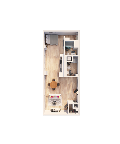 Floor plan for 1 bed, 2 baths, 1080 sqft