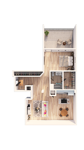 Floor plan for 1 bed, 1 bath, 1346 sqft