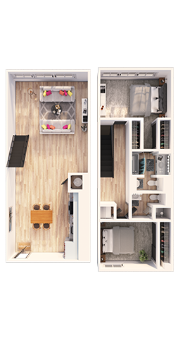 Floor plan for 2 beds, 2 baths, 1375 sqft