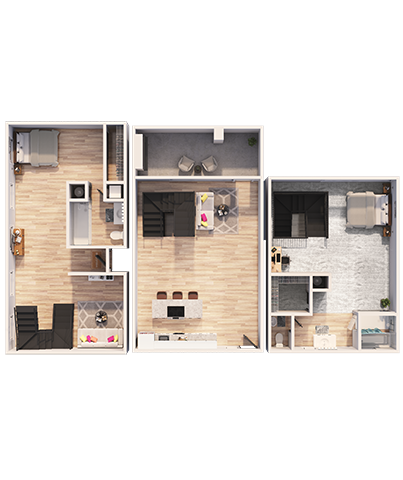 Floor plan for 1 bed, 2 baths, 2427 sqft