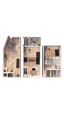 Floor plan for 1 bed, 2 baths, 1536 sqft