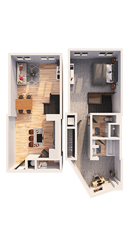 Floor plan for 1 bed, 1.5 baths, 1237 sqft
