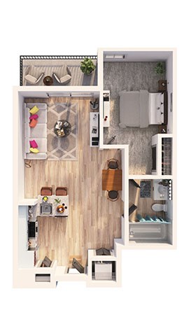 Floor plan for 1 bed, 1 bath, 784 sqft
