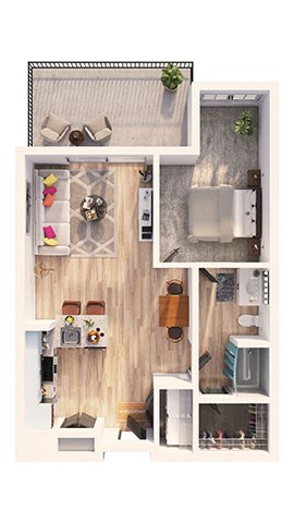 Floor plan for 1 bed, 1 bath, 816 sqft