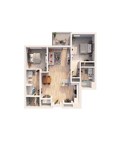 Floor plan for 2 beds, 2 baths, 1084 sqft