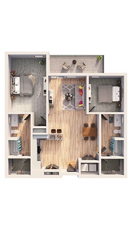 Floor plan for 2 beds, 2 baths, 1103 sqft