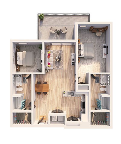 Floor plan for 2 beds, 2 baths, 1143 sqft