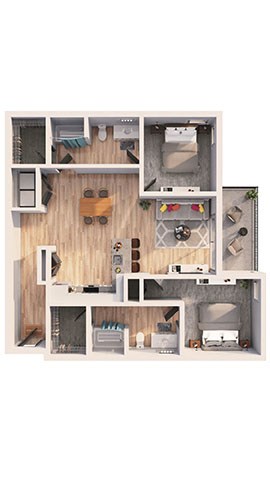 Floor plan for 2 beds, 2 baths, 1156 sqft