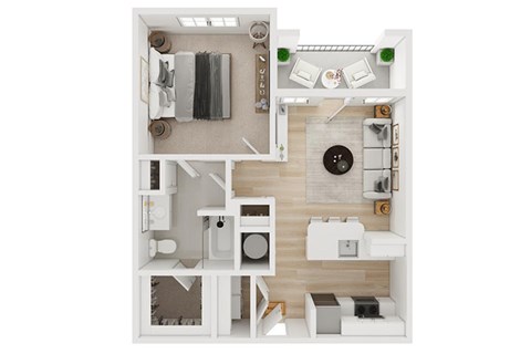 Floor plan for 1 bed, 1 bath, 684 sqft