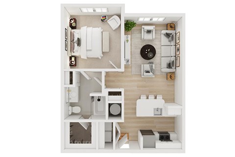 Floor plan for 1 bed, 1 bath, 752 sqft